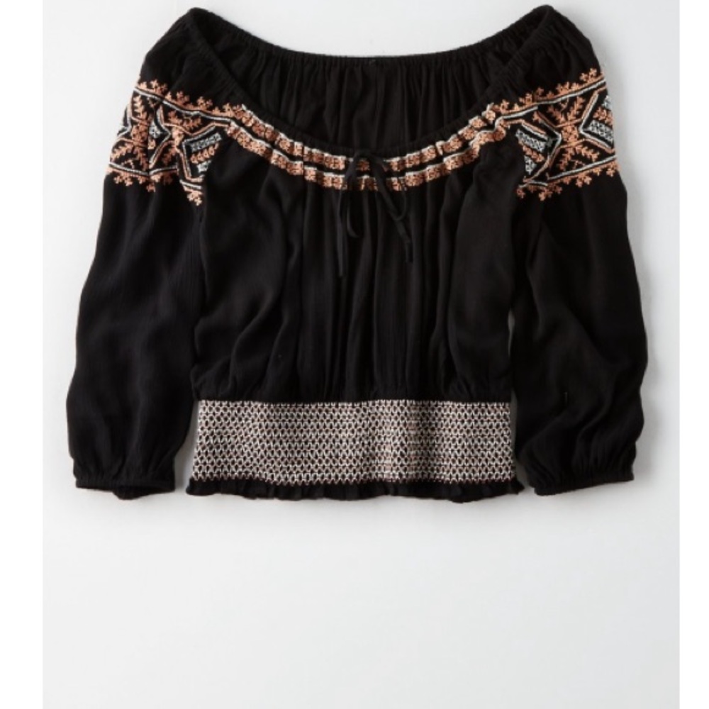 American Eagle Smocked Embroidered Blouse | Size XL
